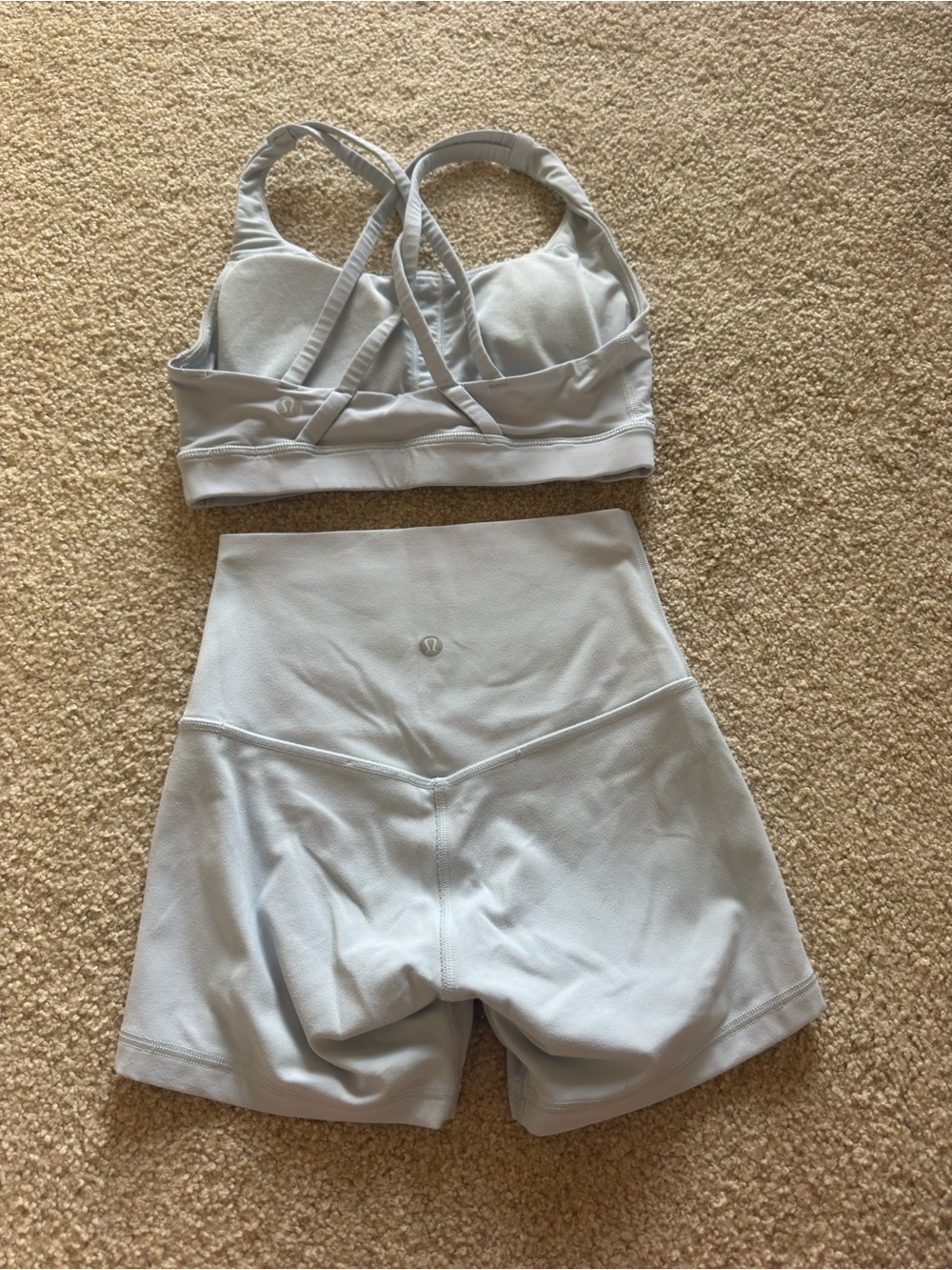 lululemon athletica starch blue Crisscross Sports Bra & High-Waist Shorts Set
